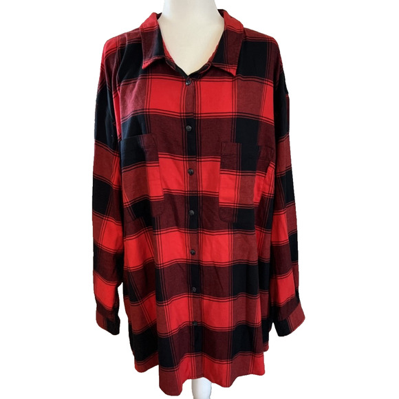 AVA and VIV Red and Black Flannel Plaid Long Sleeve, Soft Top 4XL Long Sleeve - Picture 1 of 10